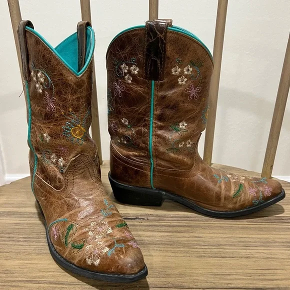 Smoky Mountain Florence Snip Toe Boots Leather & Floral Embroidery Girl's Sz. 2 - Picture 2 of 11